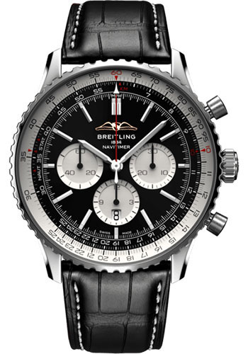 Breitling Navitimer Stainless Steel 46 MM - Black Leather Strap - Black Dial - AB0137211B1P1