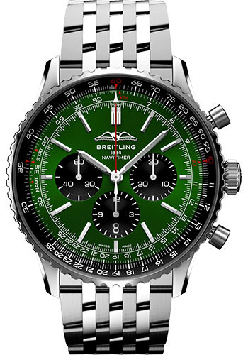 Breitling Navitimer Stainless Steel 46 MM - Stainless Steel Bracelet - Green Dial - AB0137241L1A1