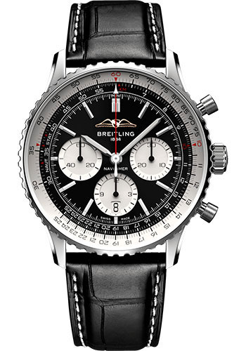 Breitling Navitimer Stainless Steel 43 MM - Black Leather Strap - Black Dial - AB0138211B1P1