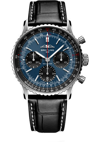 Breitling Navitimer Stainless Steel 41 MM - Black Leather Strap - Blue Dial - AB0139241C1P1