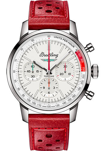 Breitling Top Time Stainless Steel 41 MM - Red Leather Strap - White Dial - AB01766A1A1X1