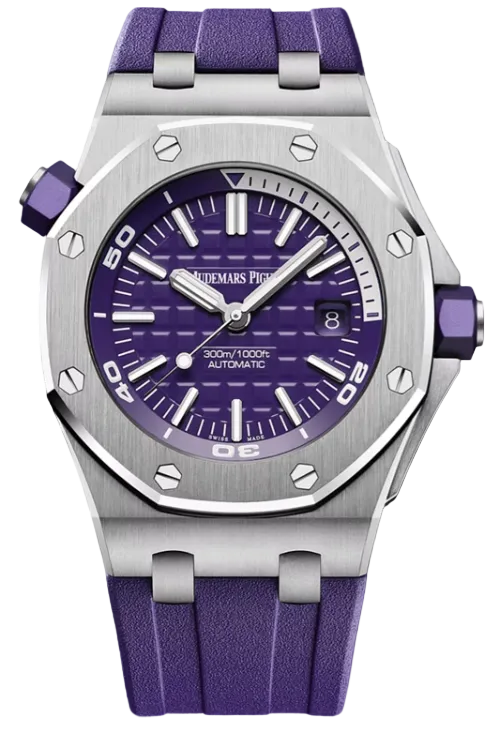 Audemars Piguet Royal Oak Offshore Diver - 42 MM - Stainless Steel - Purple Dial - Purple Rubber Strap - 15710ST.OO.A077CA.01