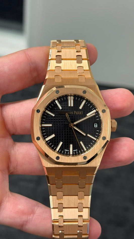 Audemars Piguet Royal Oak 50th Anniversary Pink Gold Selfwinding 41 MM - Pink Gold Bracelet - Black Dial - 15510OR.OO.1320OR.02