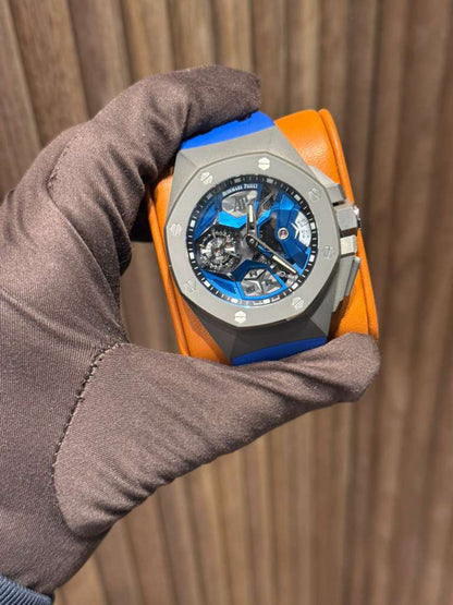 Audemars Piguet Royal Oak Concept Titanium Flying Tourbillon 44 MM - Blue Rubber Strap - White Gold Dial - 26589IO.OO.D030CA.01