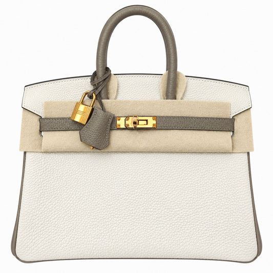 Hermès Birkin 25 - Craie/Gris Asphalte - Togo - Gold Hardware - B25CGTGHW