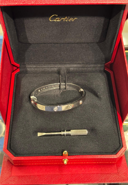 Cartier Love Bracelet - White Gold - 4 Diamonds - B6035817