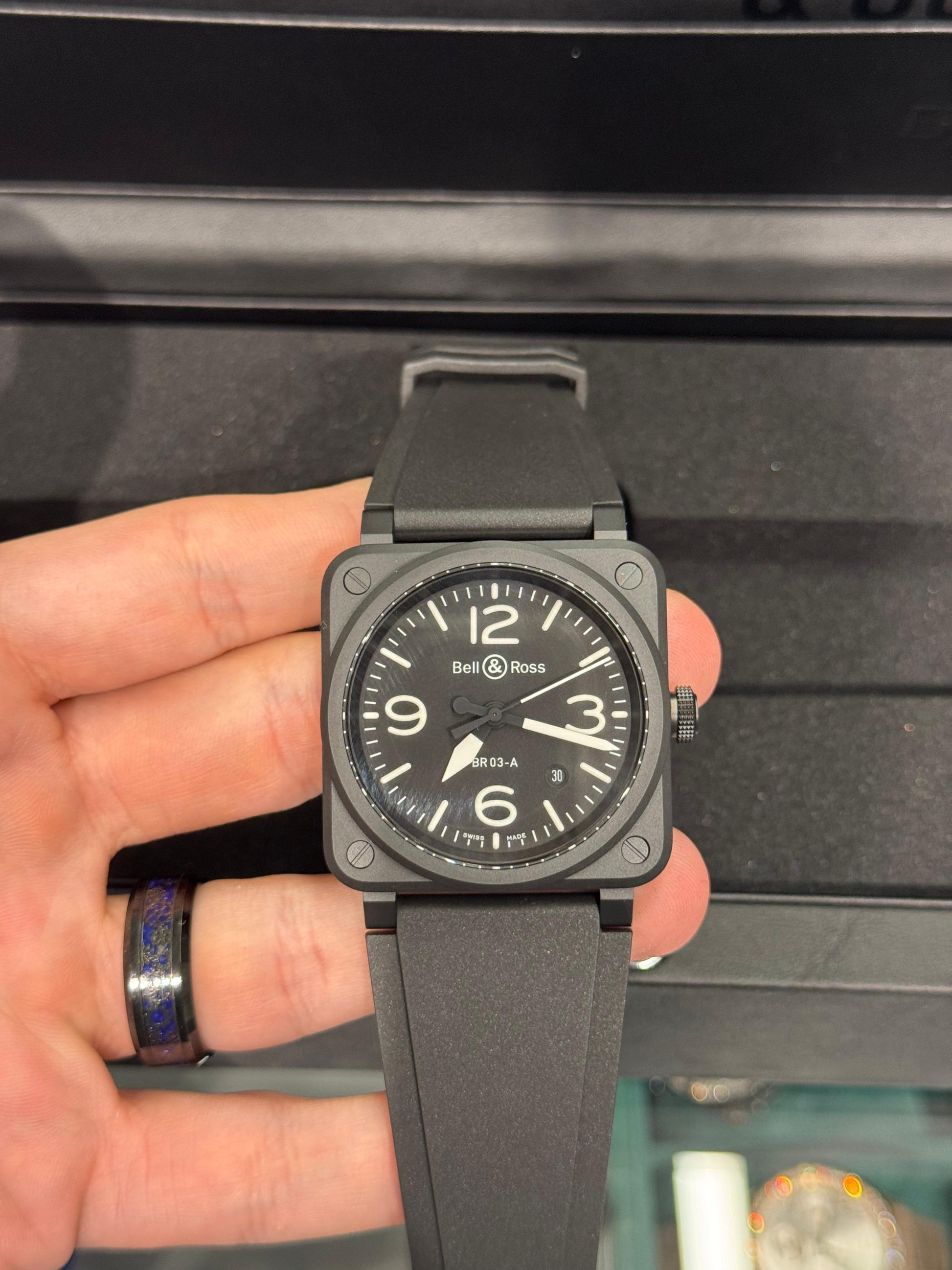 Bell & Ross BR 03 Microblasted Black Ceramic 41 MM - Rubber Bracelet - Black Dial - BR03A-BL-CE/SRB