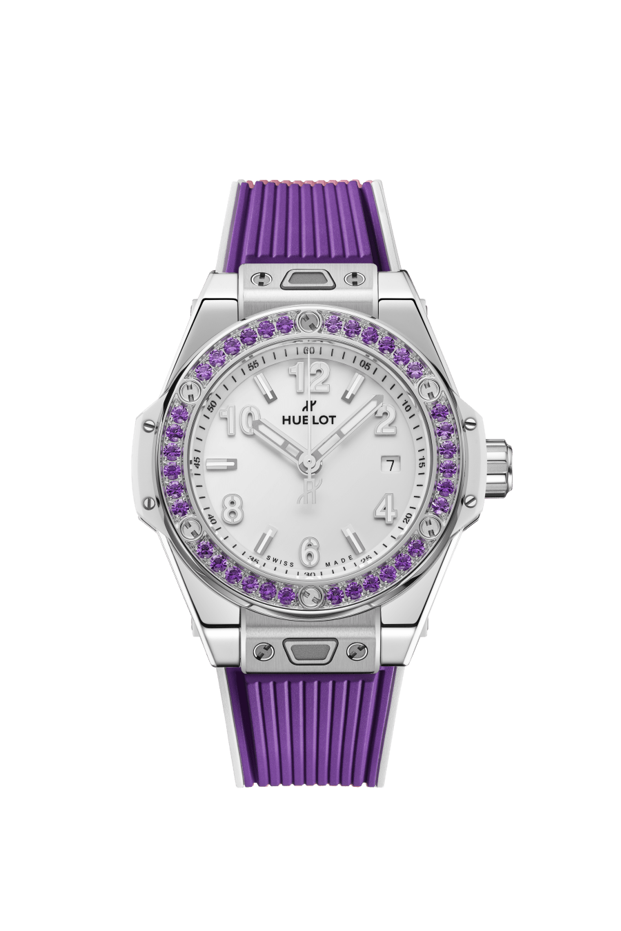 Hublot Big Bang Joyful Steel Purple - 33 MM - Stainless Steel - White Dial - Amethyst Bezel - 485.SV.2210.RX.1205