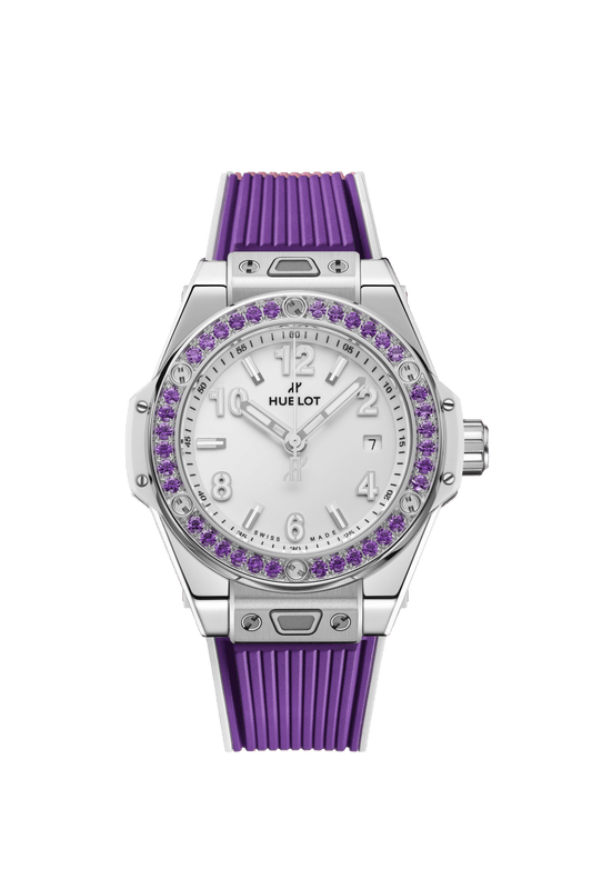 Hublot Big Bang Joyful Steel Purple - 33 MM - Stainless Steel - White Dial - Amethyst Bezel - 485.SV.2210.RX.1205
