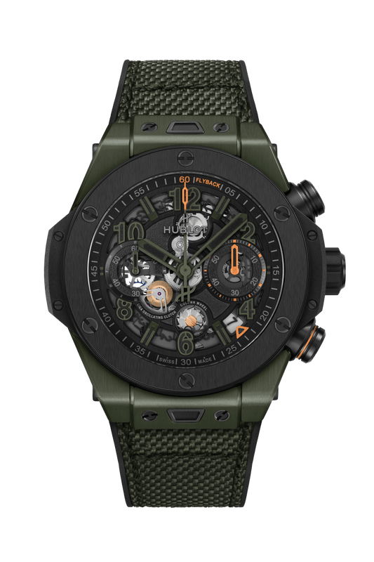 Hublot Big Bang Reloaded Dark Green Ceramic - 44 MM - Black Rubber And Dark Green Fabric Strap - Matte Black Skeleton Dial - 421.GM.1149.NR.RLD