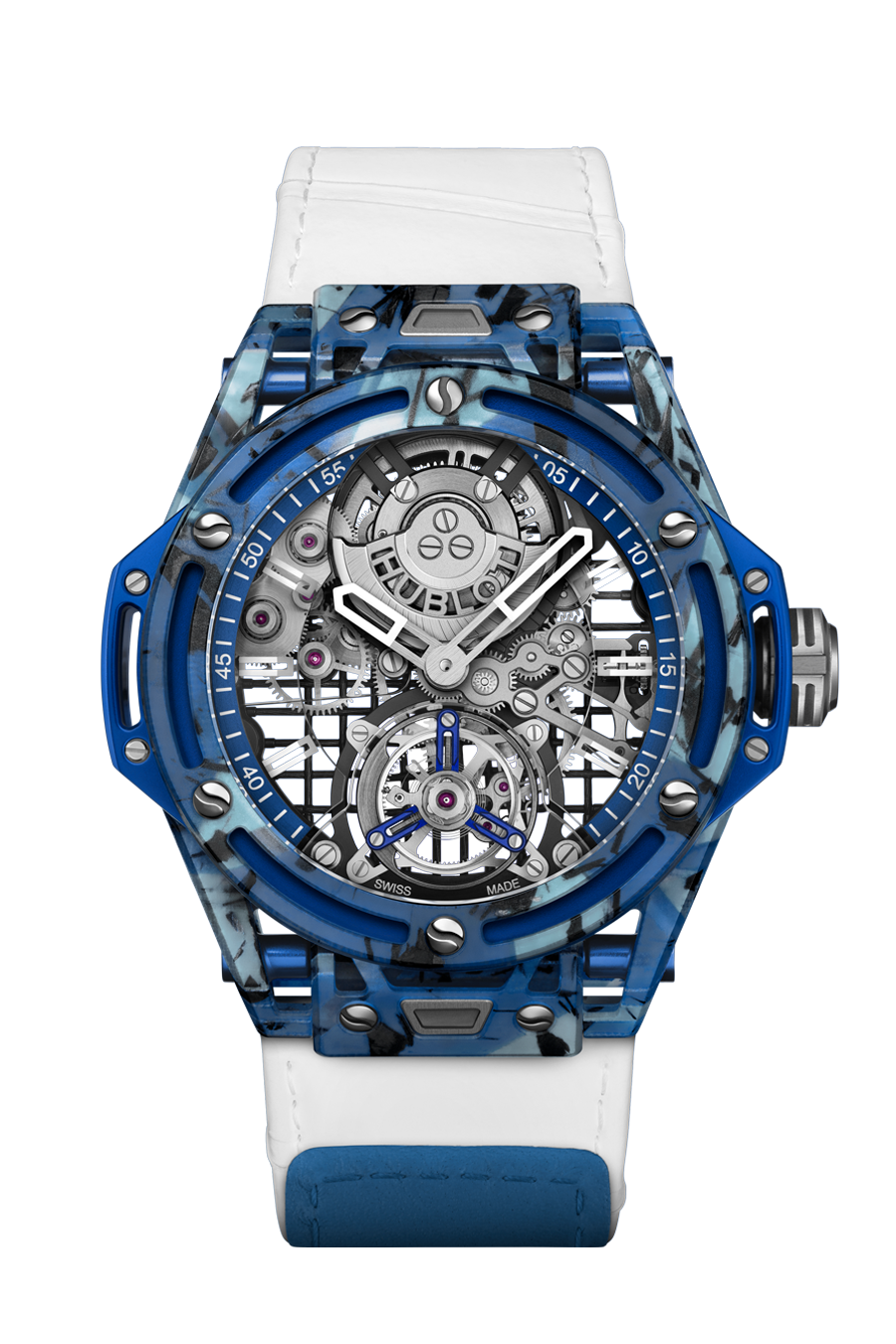 Hublot Big Bang Tourbillon Novak Djokovic G.O.A.T. Edition Blue - Blue Special Composite - 44 MM - White Calfskin Leather Strap - Sapphire Crystal Dial - 429.QKB.0120.NR.DJO26