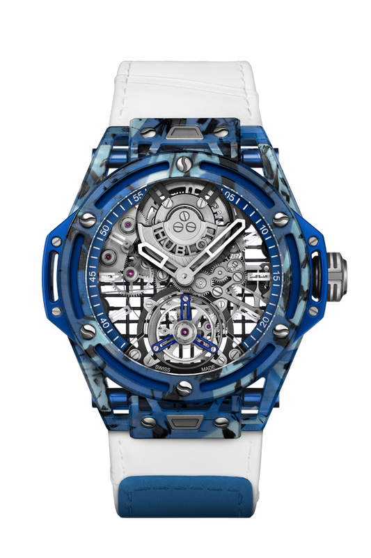 Hublot Big Bang Tourbillon Novak Djokovic G.O.A.T. Edition Blue - Blue Special Composite - 44 MM - White Calfskin Leather Strap - Sapphire Crystal Dial - 429.QKB.0120.NR.DJO26