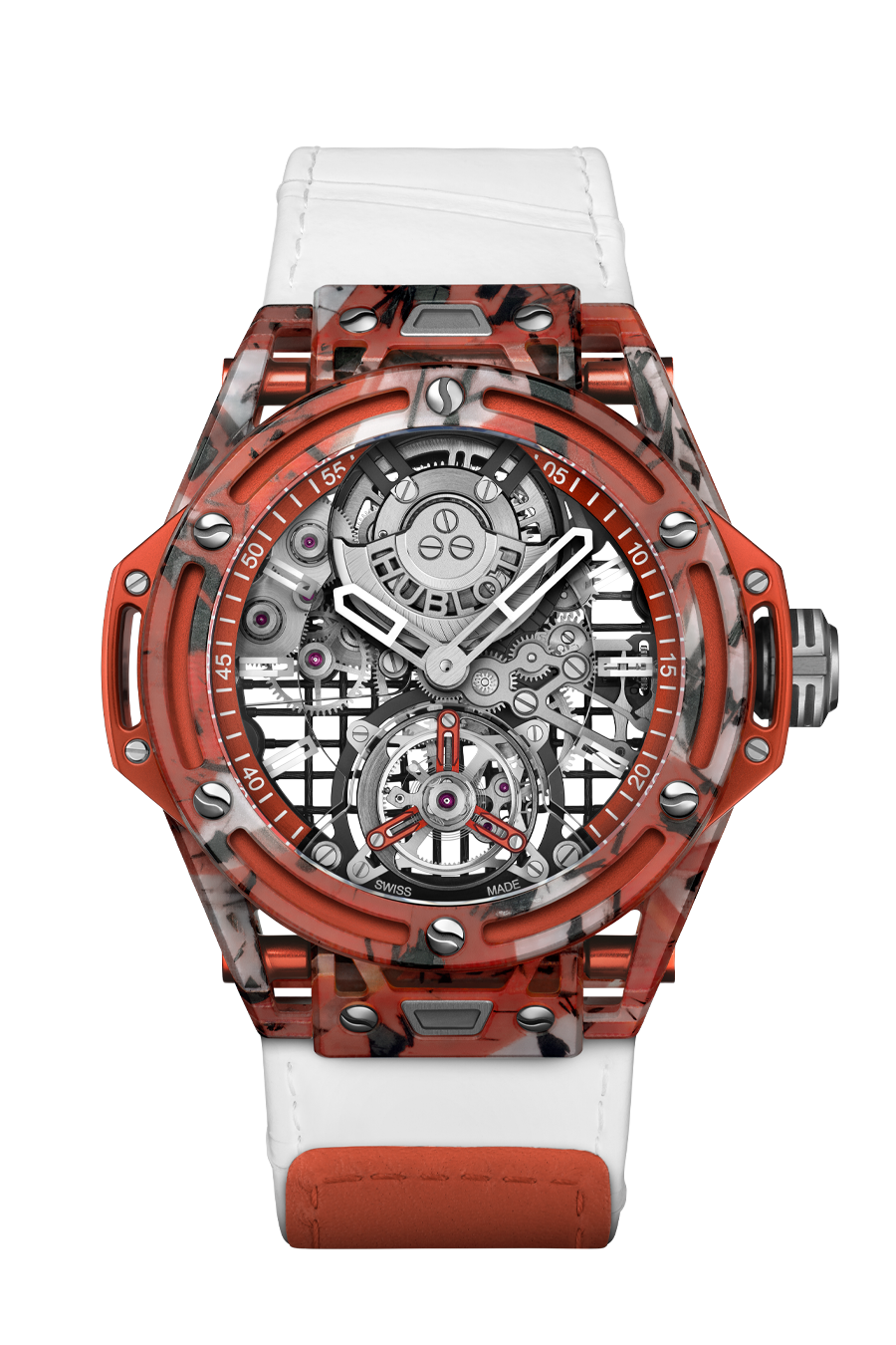 Hublot Big Bang Tourbillon Novak Djokovic G.O.A.T. Edition Orange - Orange Special Composite - 44 MM - White Calfskin Leather Strap - Sapphire Crystal Dial - 429.QKO.0120.NR.DJO26