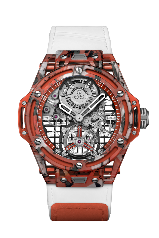 Hublot Big Bang Tourbillon Novak Djokovic G.O.A.T. Edition Orange - Orange Special Composite - 44 MM - White Calfskin Leather Strap - Sapphire Crystal Dial - 429.QKO.0120.NR.DJO26