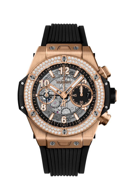 Hublot Big Bang Unico King Gold Diamonds 42 MM - Black Rubber Strap - Diamond Bezel - Matte Black Skeleton Dial - 441.OX.1181.RX.1104