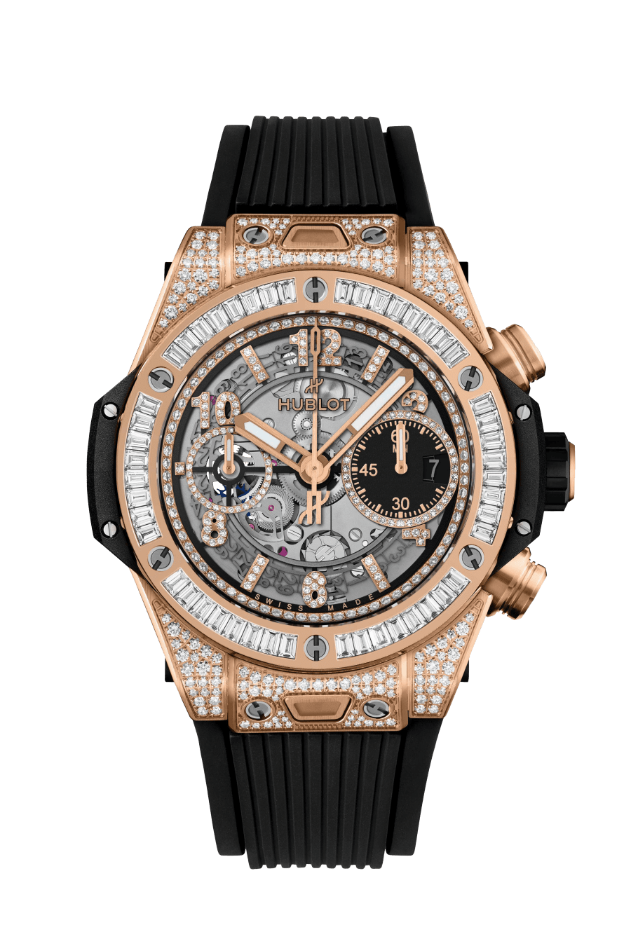 Hublot Big Bang Unico King Gold Jewellery 42 MM - Black Rubber Strap - Diamond Bezel - Matte Black Diamonds Skeleton Dial - 441.OX.1181.RX.0904