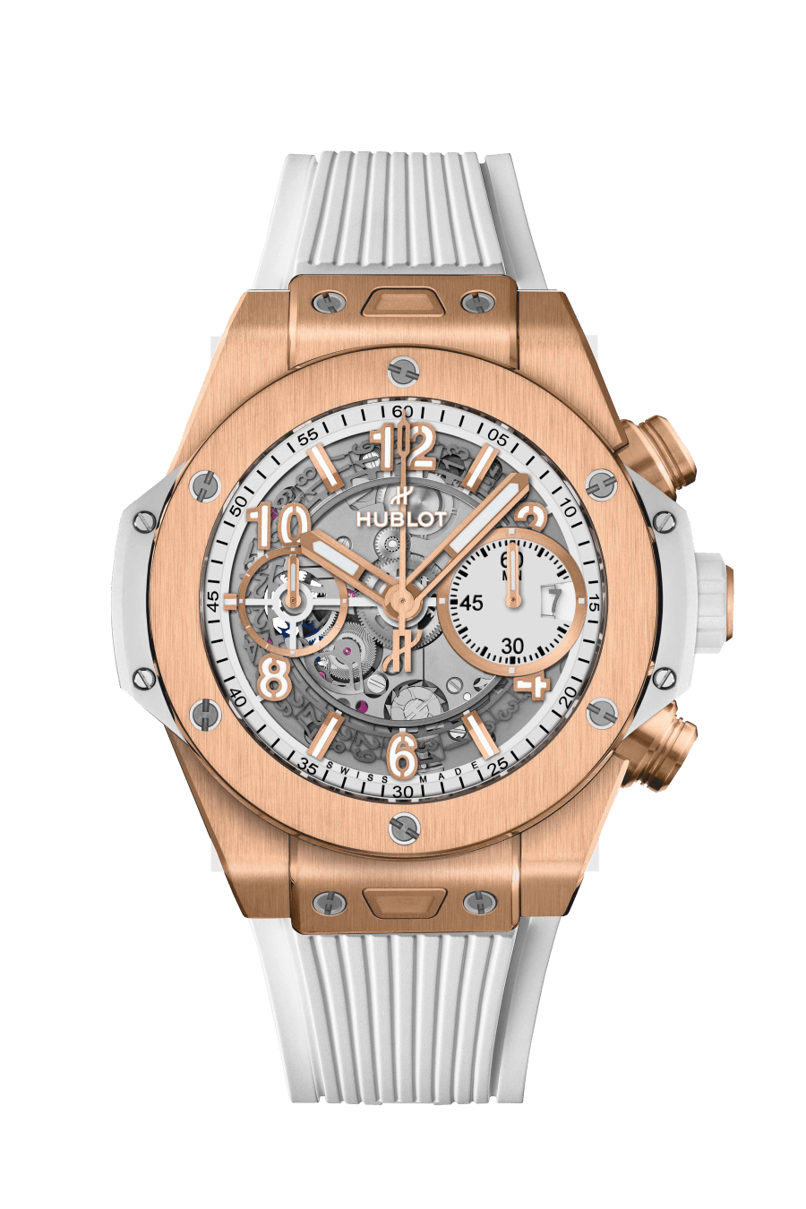 Hublot Big Bang Unico King Gold White 42 MM - White Rubber Strap - Matte White Skeleton Dial - 441.OE.2011.RW