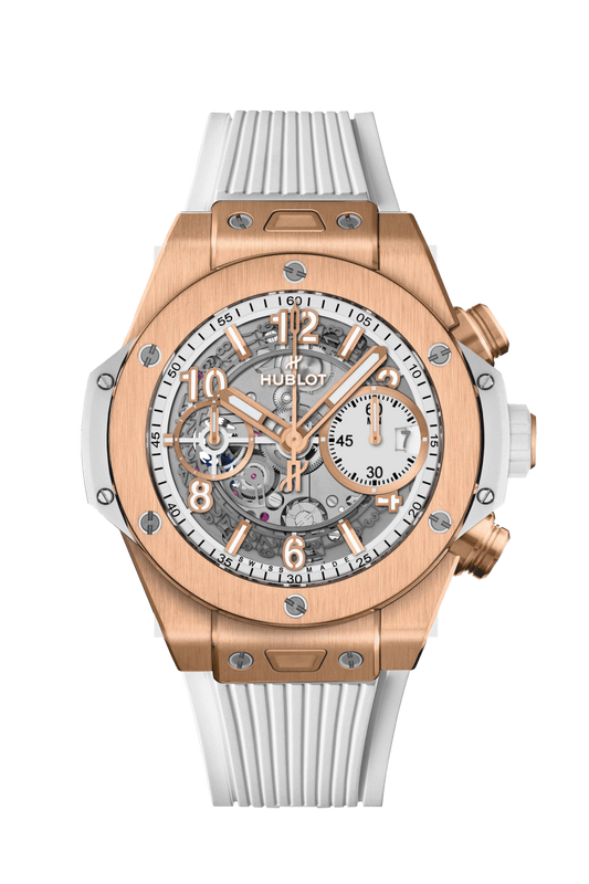 Hublot Big Bang Unico King Gold White 42 MM - White Rubber Strap - Matte White Skeleton Dial - 441.OE.2011.RW