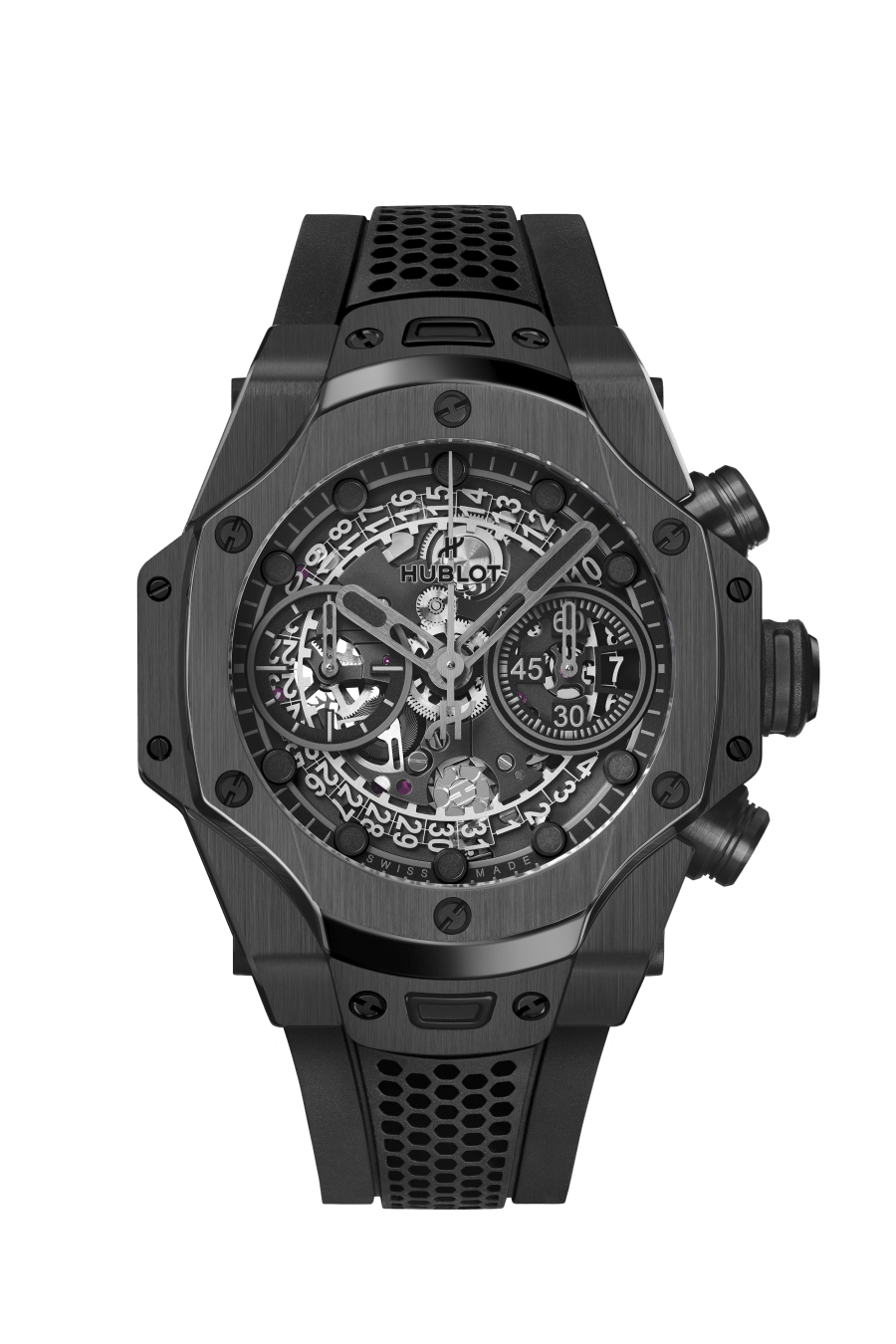Hublot Big Bang Unico SR_A Samuel Ross All Black - Limited Edition - Black Ceramic - 42 MM - Black Honeycomb Rubber Strap - Matte Black Skeleton Dial - 441.CX.1140.RX.SRA26