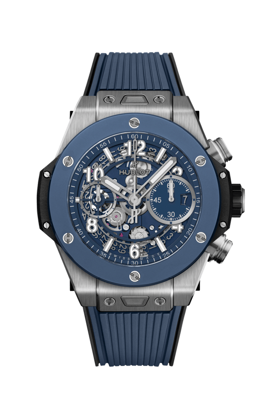 Hublot Big Bang Unico Titanium Blue Ceramic 42 MM - Black and Blue Rubber Strap - Matte Blue Skeleton Dial - 441.NL.5171.RX