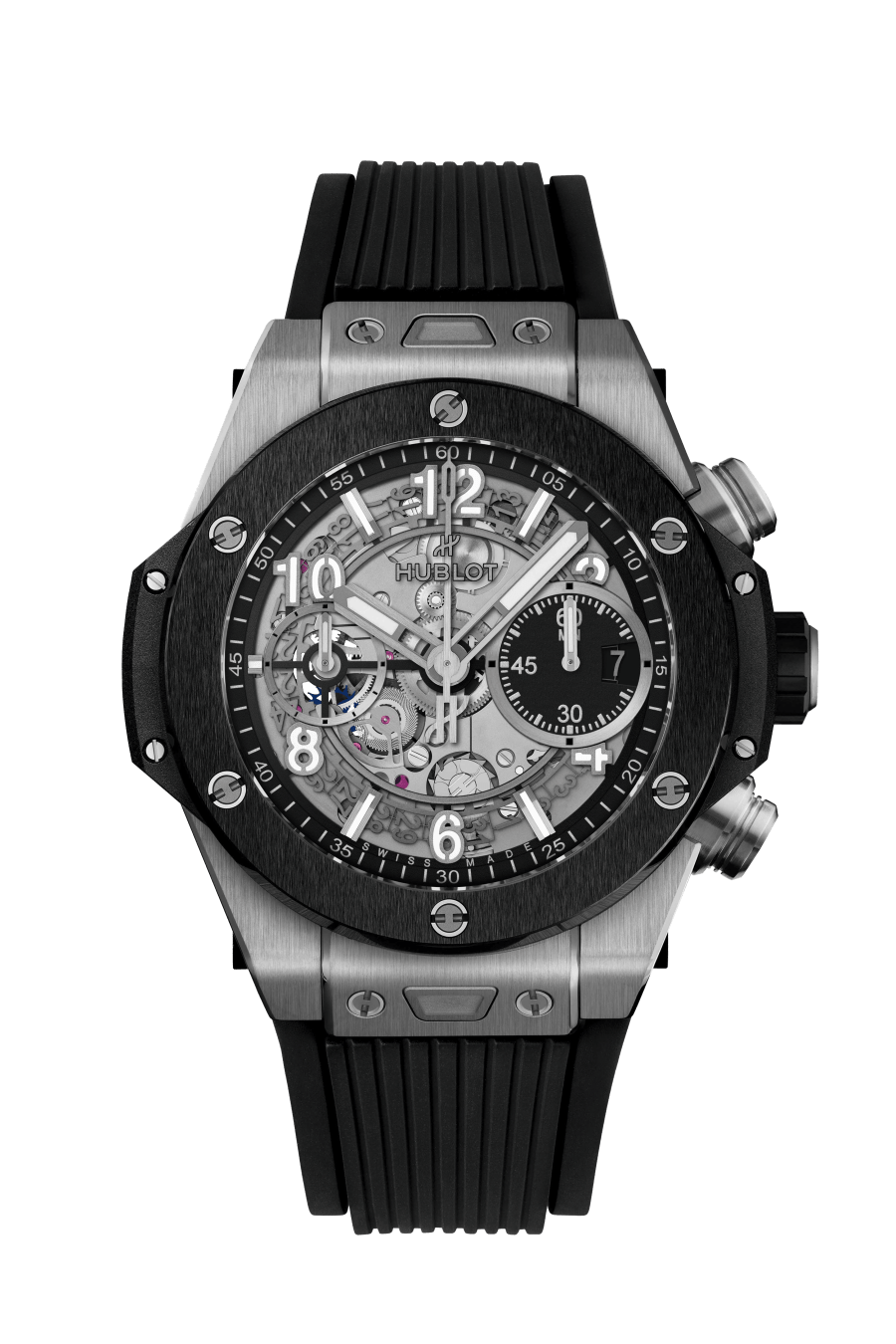 Hublot Big Bang Unico Titanium Ceramic 42 MM - Black Rubber Strap - Matte Black Skeleton Dial - 441.NM.1171.RX