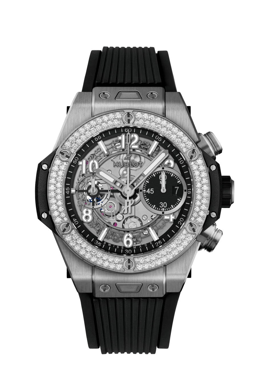 Hublot Big Bang Unico Titanium 42 MM - Black Rubber Strap - Diamond Bezel -  Matte Black Skeleton Dial - 441.NX.1171.RX.1104