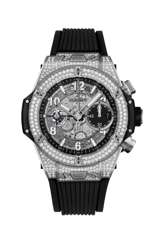 Hublot Big Bang Unico Titanium Pave 42 MM - Black Rubber Strap - Diamond Bezel - Matte Black Skeleton Dial - 441.NX.1171.RX.1704