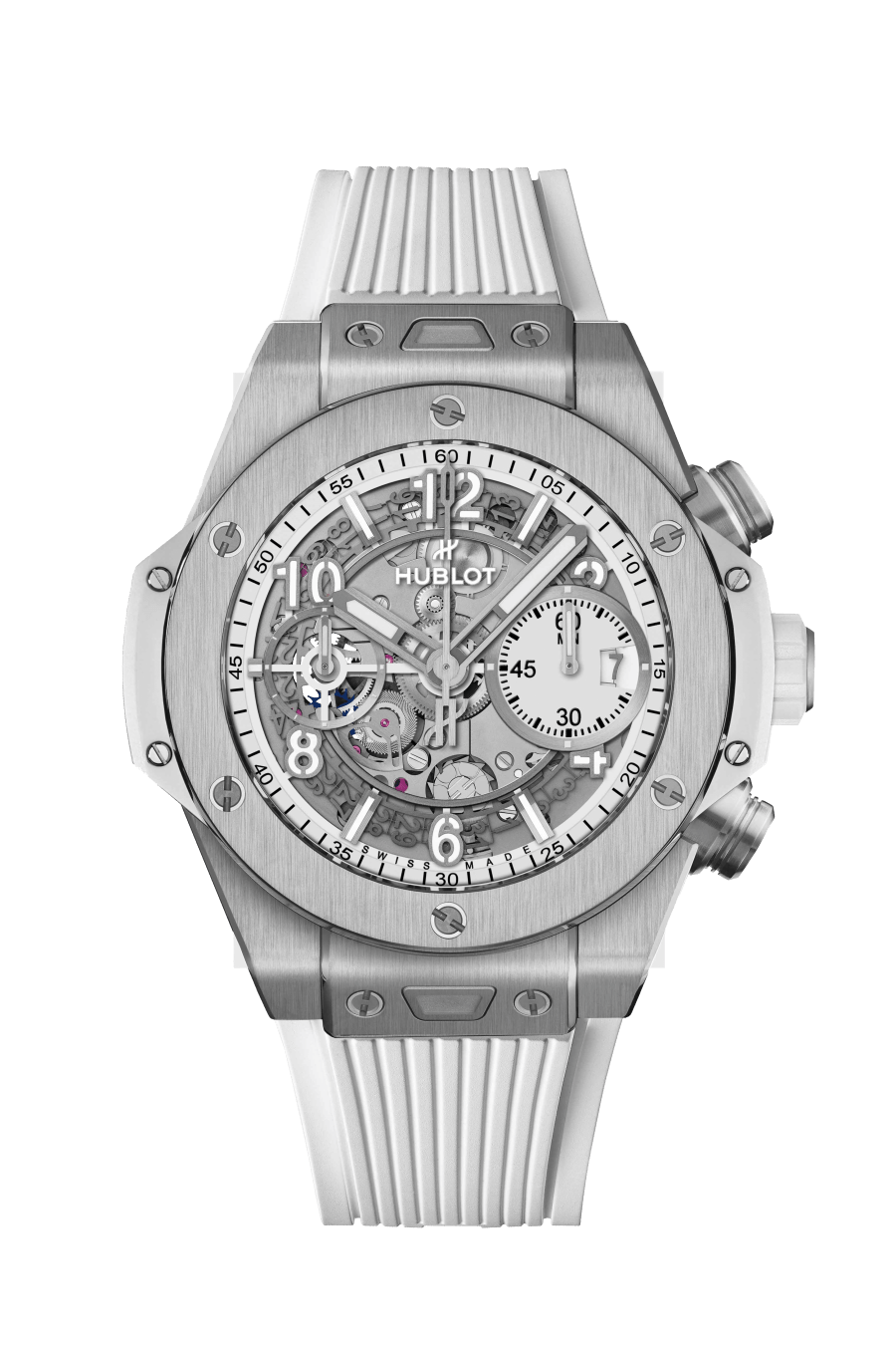 Hublot Big Bang Unico Titanium White 42 MM - White Structured Rubber Strap - Matte White Skeleton Dial - 441.NE.2011.RW