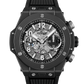 Hublot Big Bang Unico Black Magic 44 MM - Striped Structured Black Rubber Strap - Matte Black Skeleton Dial - 421.CI.1170.RX