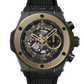 Hublot Big Bang Unico Ceramic Magic Gold 44 MM - Striped Structured Black Rubber Strap - Matte Black Skeleton Dial - 421.CM.1130.RX