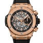 Hublot Big Bang Unico King Gold 44 MM - Striped Structured Black Rubber Strap - Matte Black Skeleton Dial - 421.OX.1180.RX