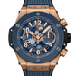 Hublot Big Bang Unico King Gold Blue Ceramic 44 MM - Striped Structured Blue Rubber Strap - Matte Blue Skeleton Dial - 421.OL.5180.RX