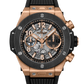 Hublot Big Bang Unico King Gold Ceramic 44 MM - Striped Structured Black Rubber Strap - Matte Black Skeleton Dial - 421.OM.1180.RX