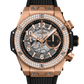 Hublot Big Bang Unico King Gold Diamonds 44 MM - Striped Structured Black Rubber Strap - Diamond Bezel - Matte Black Skeleton Dial - 421.OX.1180.RX.1104