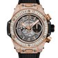 Hublot Big Bang Unico King Gold Jewellery 44 MM - Striped Structured Black Rubber Strap - Diamond Bezel - Matte Black Skeleton Diamond Dial - 421.OX.1180.RX.0904