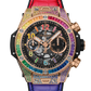 Hublot Big Bang Unico King Gold Rainbow 44 MM - Black Rubber and Multicolor Alligator Strap - Diamond Bezel - Matte Black Skeleton Dial - 421.OX.1118.LR.0999