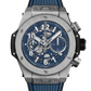 Hublot Big Bang Unico Titanium Blue 44 MM - Striped Structured Blue Rubber Strap - Matte Blue Skeleton Dial - 421.NX.5170.RX