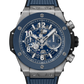 Hublot Big Bang Unico Titanium Blue Ceramic 44 MM - Striped Structured Blue Rubber Strap - Matte Blue Skeleton Dial - 421.NL.5170.RX