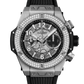 Hublot Big Bang Unico Titanium Diamonds 44 MM - Striped Structured Black Rubber Strap - Diamond Bezel - Matte Black Skeleton Dial - 421.NX.1170.RX.1104