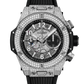 Hublot Big Bang Unico Titanium Pave 44 MM - Striped Structured Black Rubber Strap - Diamond Bezel - Matte White Skeleton Dial - 421.NX.1170.RX.1704