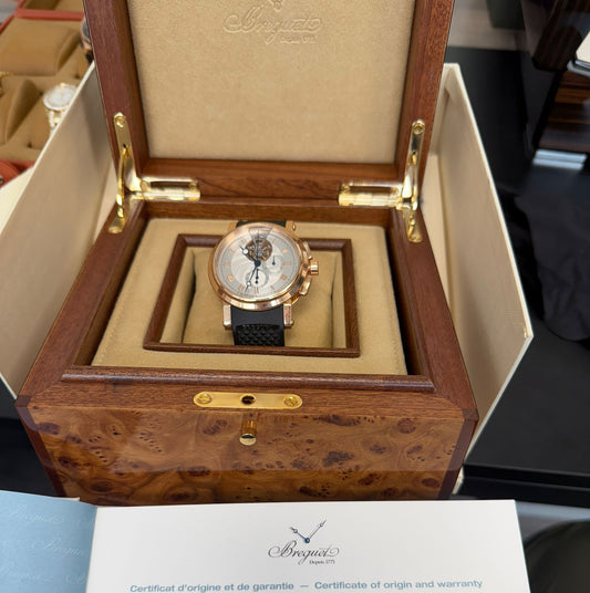 Breguet Marine Tourbillon Rose Gold 43 MM - Black Rubber Strap - Silver Dial - 5837