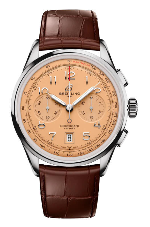 Breitling Premier Stainless Steel 42 MM - Brown Leather Strap - Copper Dial - AB0145331K1P2