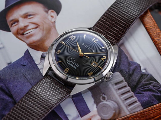 Bulova - Frank Sinatra Fly Me To The Moon - 39 MM - Stainless Steel - Black Dial - Brown Leather Strap - 96B348