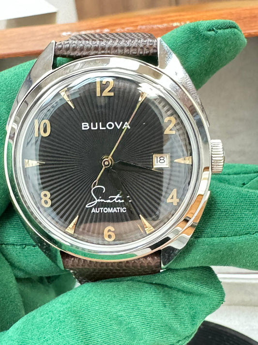 Bulova - Frank Sinatra Fly Me To The Moon - 39 MM - Stainless Steel - Black Dial - Brown Leather Strap - 96B348