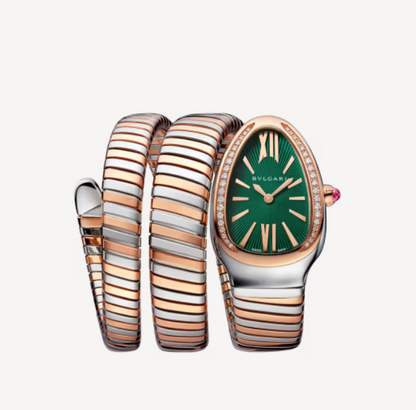 Bvlgari Serpenti Tubogas Double Spiral - 35 MM - Stainless Steel and Rose Gold - Green Dial - 102791