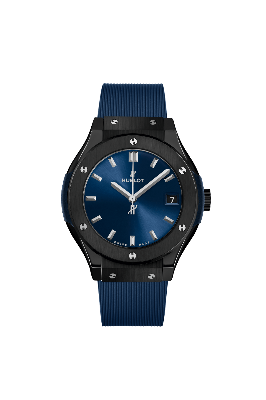 Hublot Classic Fusion Ceramic Blue 33 MM - Blue Rubber Strap - Satin Blue Sunburst Dial - 581.CM.7170.RX