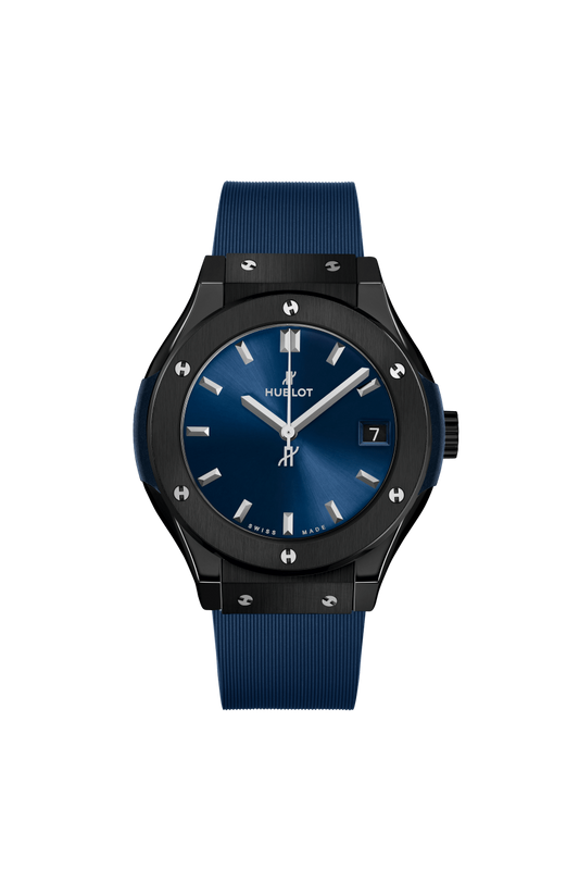 Hublot Classic Fusion Ceramic Blue 33 MM - Blue Rubber Strap - Satin Blue Sunburst Dial - 581.CM.7170.RX