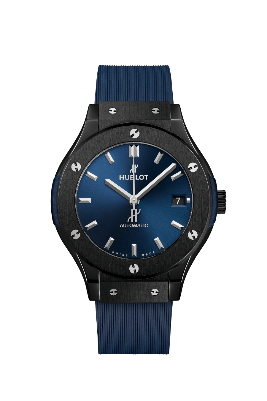 Hublot Classic Fusion Ceramic Blue 38 MM - Blue Rubber Strap - Satin Blue Sunburst Dial - 565.CM.7170.RX