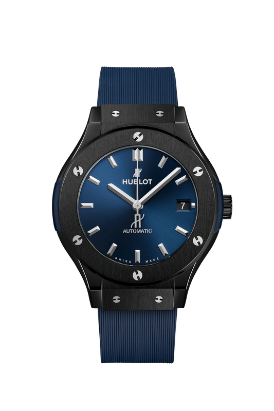 Hublot Classic Fusion Ceramic Blue 38 MM - Blue Rubber Strap - Satin Blue Sunburst Dial - 565.CM.7170.RX