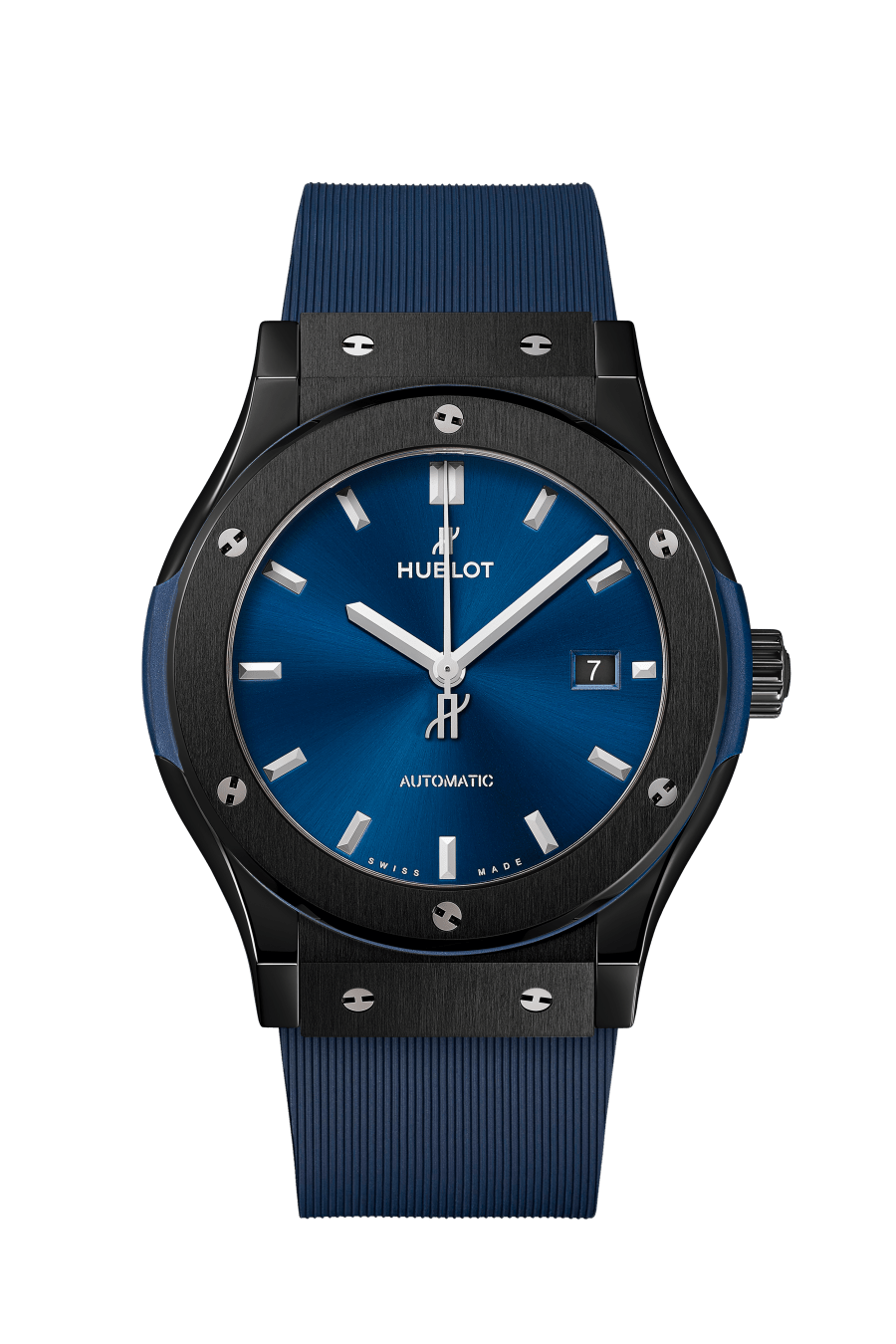 Hublot Classic Fusion Ceramic Blue 42 MM - Blue Rubber Strap - Satin Blue Sunburst Dial - 542.CM.7170.RX